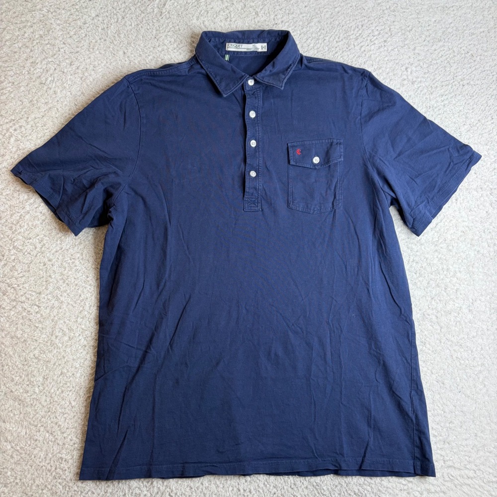 Criquet Mens XL Players Shirt Organic Cotton Polo Navy Blue Short Sleeve Pocket